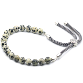 925 Silver Plated Gemstone Charcoal String Bracelet - Dalmatian Jasper