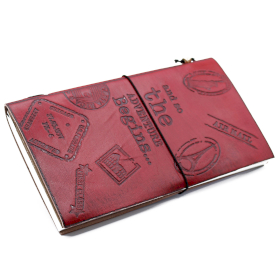 Handmade Leather  Journal- The Adventure Begins - Red 22x12x1.5 cm (80 pages)