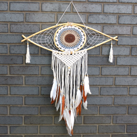 Protection Dream Catcher - Lrg Macrame Eye White/Grey/Brown