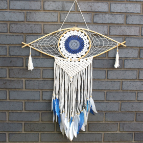 Protection Dream Catcher - Lrg Macrame Eye White/Blue/Grey