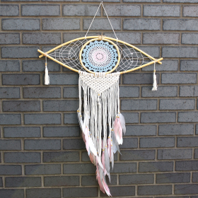 Protection Dream Catcher - Lrg Macrame Eye Blue/White/Pink