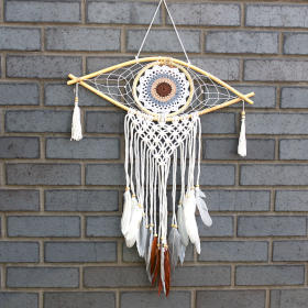 Protection Dream Catcher - Med Macrame Eye White/Grey/Brown