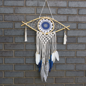 Protection Dream Catcher - Med Macrame Eye White/Blue/Grey