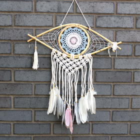 Protection Dream Catcher - Med Macrame Eye Blue/White/Pink