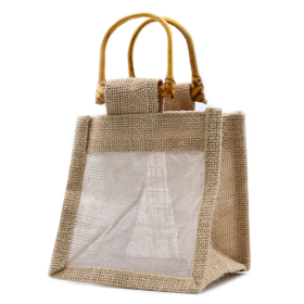 10x Pure Jute and Cotton Window Gift Bag  - One Window Natural