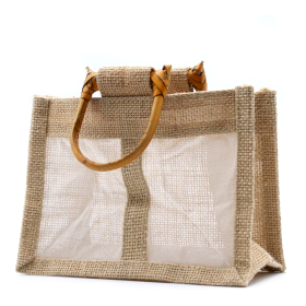 10x Pure Jute and Cotton Window Gift Bag  - Two Windows Natural
