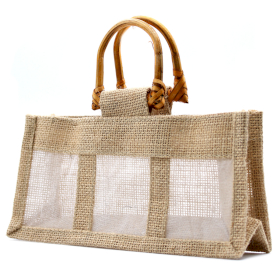 10x Pure Jute and Cotton Window Gift Bag  - Three Windows Natural