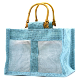 10x Pure Jute and Cotton Window Gift Bag  - Two Windows Teal