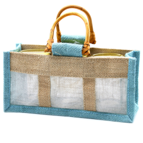 10x Pure Jute and Cotton Window Gift Bag  - Three Windows Teal