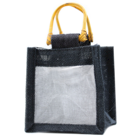 10x Pure Jute and Cotton Window Gift Bag  - One Window Black