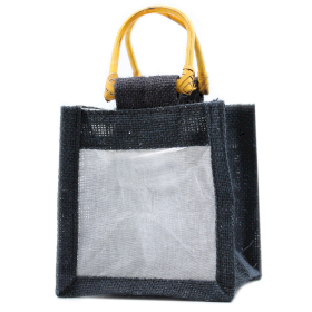 10x Pure Jute and Cotton Window Gift Bag  - One Window Black