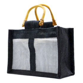 10x Pure Jute and Cotton Window Gift Bag  - Two Windows Black