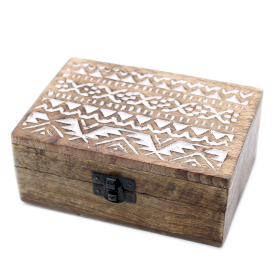 2x White Washed Wooden Box - 6x4 Slavic Design