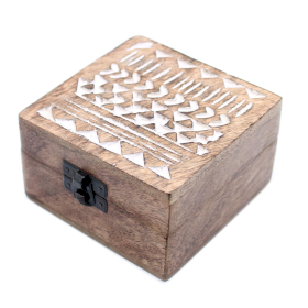 2x White Washed Wooden Box - 4x4 Aztec Design