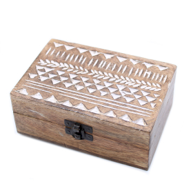 2x White Washed Wooden Box - 6x4 Aztec Design