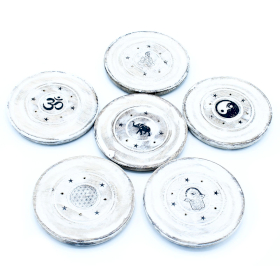 6x White Washed Incense Holder - Cone and Incense Disc