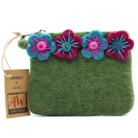 3x Natural Felt Zipper Pouch (asst) - Four Flowers