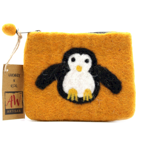 3x Natural Felt Zipper Pouch (asst) - Cute Penguin