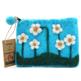 3x Natural Felt Zipper Pouch (asst) - Flower Garden