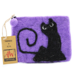 3x Natural Felt Zipper Pouch (asst) - Black Cat