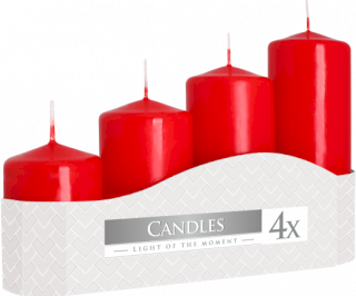 3x Set of 4 Pillar Candles  50mm (11/16/22/33H) - Red