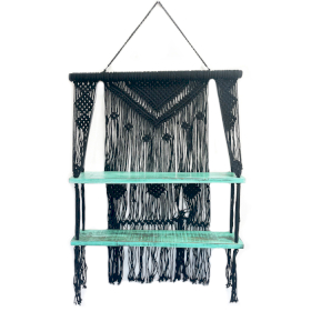 Black Macrame Hanging Shelves - Turquoise
