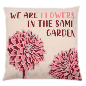 3x Printed Cotton Cushion Cover - We are Flowers - Olive, Pink and Natural