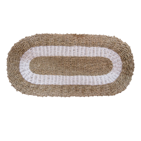 Oval Seagrass Rug - White & Tan - Classic - 60x120cm