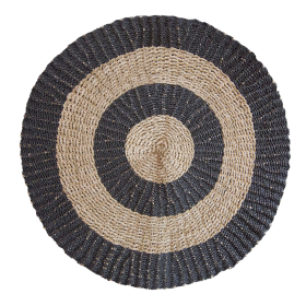 Round Seagrass Rug - Black & Tan - Circles - 1m