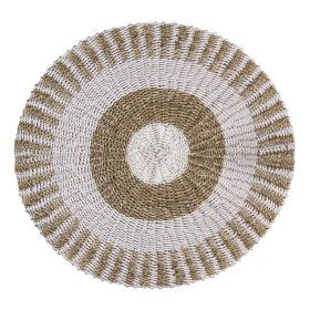 Round Seagrass Rug - White & Tan - Sun - 1m