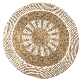 Round Seagrass Rug - White & Tan - Inner Sun - 1m