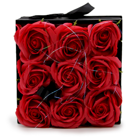 Soap Flower Gift Bouquet - 9 Red Roses - Square