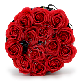 Soap Flower Gift Bouquet - 14 Red Roses - Round