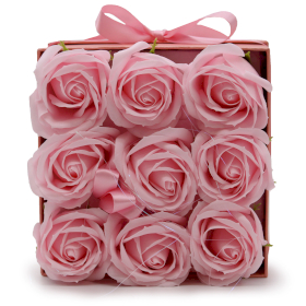 Soap Flower Gift Bouquet - 9 Pink Roses - Square