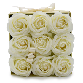 Soap Flower Gift Bouquet - 9 Cream Roses - Square