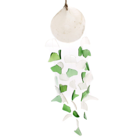 Recycled Glass & Copis Wind Chime - Green & White