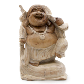 Hand Carved Buddha Statue - 30cm Bring Wood - Whitewash