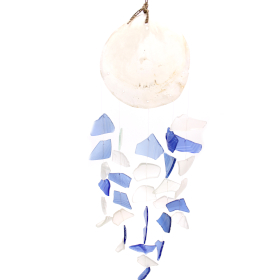 Recycled Glass & Copis Wind Chime - Blue & White