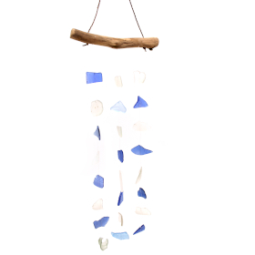 Recycled Glass Wind Chime - Blue & White
