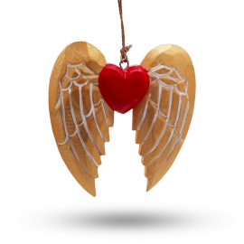 2x Gold Xmas Angel Wing & Heart - white detail