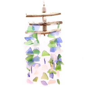 Recycled Glass Wind Chime - Green / White / Blue