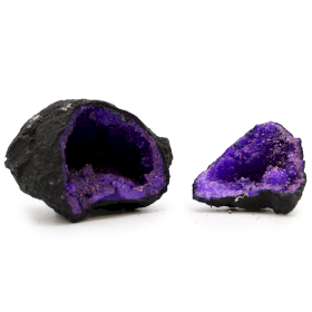 Coloured Calcite Geodes - Black Rock - Purple