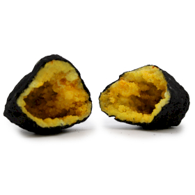 Coloured Calcite Geodes - Black Rock - Yellow