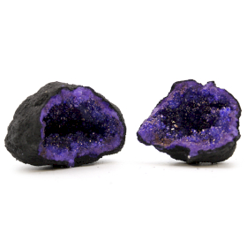 Coloured Calcite Geodes - Black Rock - Deep Purple