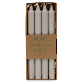 4x Pure Natural Wax Dinner Candle 25x2.3 - Silver Grey