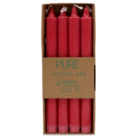 4x Pure Natural Wax Dinner Candle 25x2.3 - Red