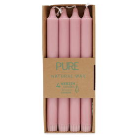 4x Pure Natural Wax Dinner Candle 25x2.3 - Antique Rose