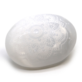 Selenite Palm Stone - Mandala Engraved