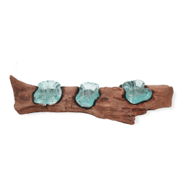 Molten Glass Flat Triple Candle Holder on Wood