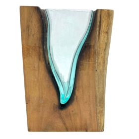 Molten Glass V-shaped Art Vase on Wood